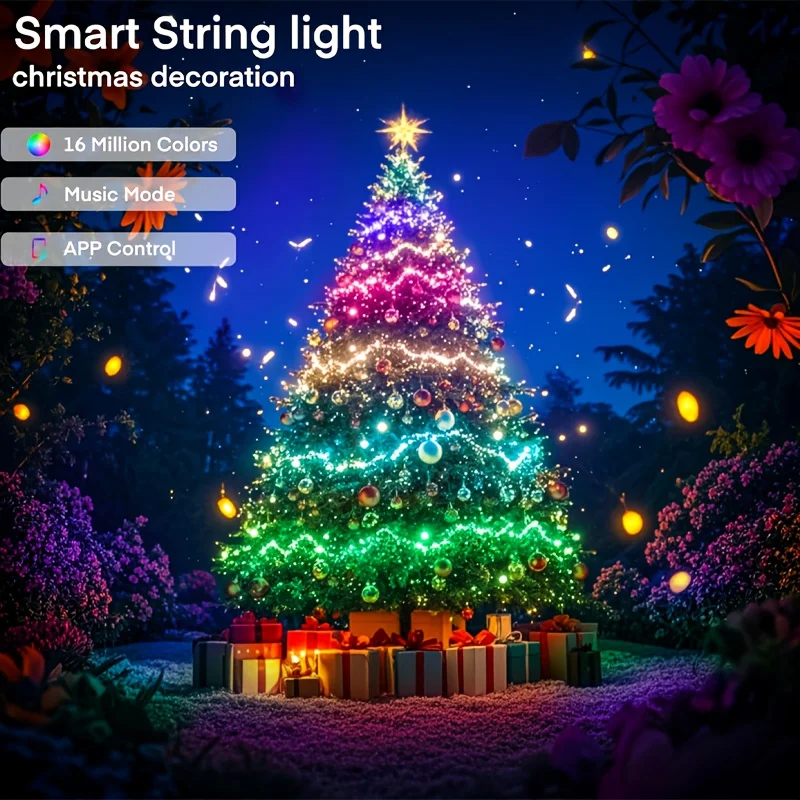 Pop dreamcolor rgbic usb picada luz bluetooth app diy natal led luzes de fadas guirlanda decoração para árvore casamento aniversário p