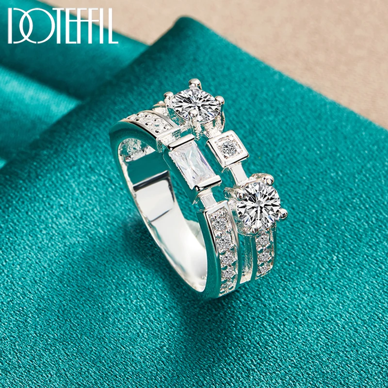 DOTEFFIL 925 Sterling Silver Round Square AAA Zircon Ring For Woman Man Fashion Wedding Engagement Party Gift Charm Jewelry