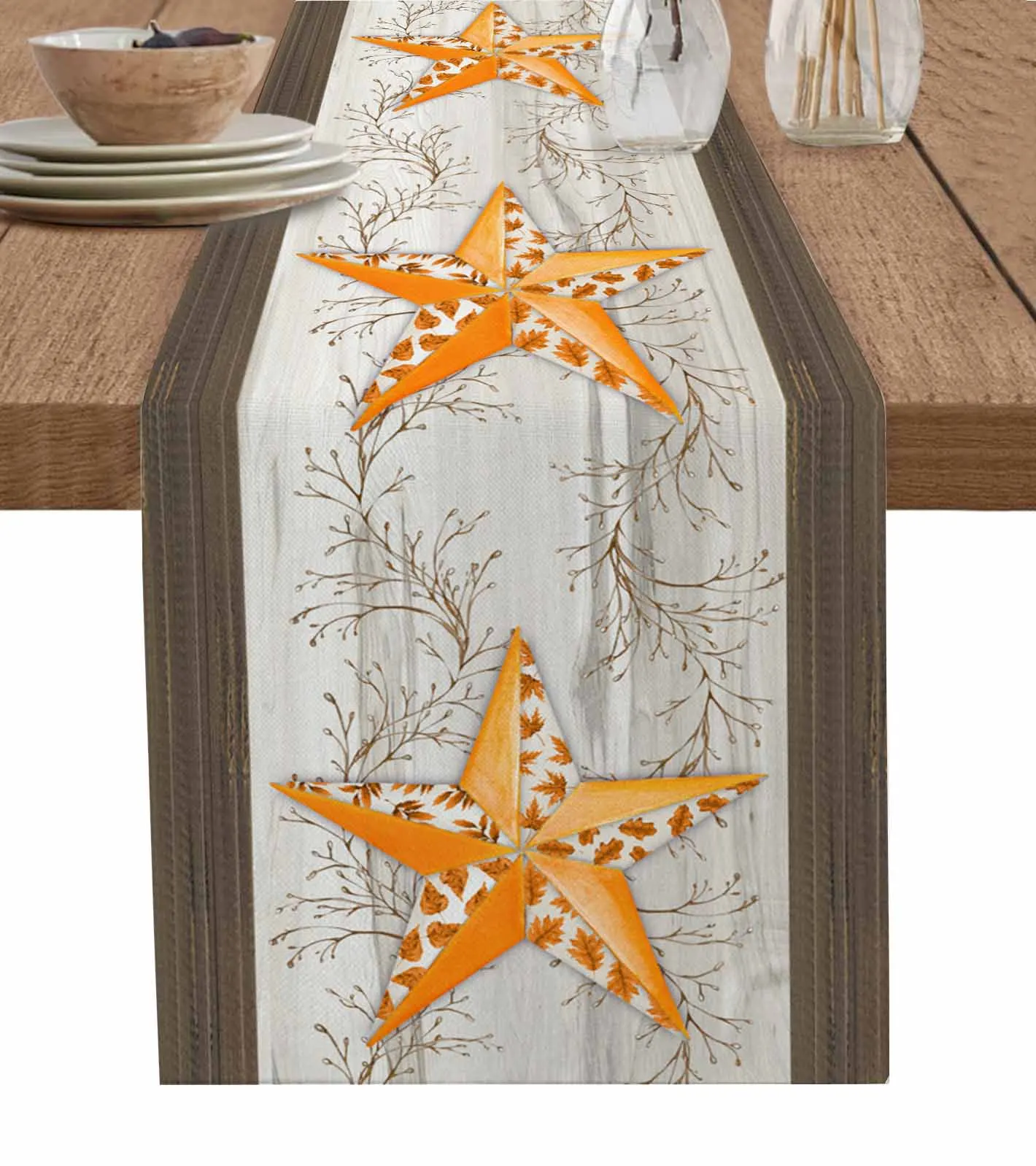 Autumn Retro Vine Pentagram Table Runners Dresser Scarf Table Decor Wedding Dining Table Runners Holiday Party Decor