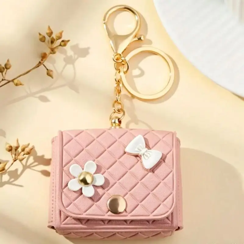 ~New! Fashion Leather Earphone Storage Bag Mini Creative Keychain Solid Color Pendant Earphone Case Bluetooth Headset Cover