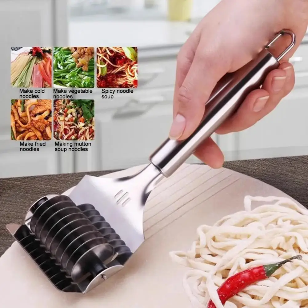 Roller Noodle Cutter, Handheld Stainless Steel Pasta Slicer, Multifunctional Dumpling Wrapper Maker, Kitchen Dough Tool