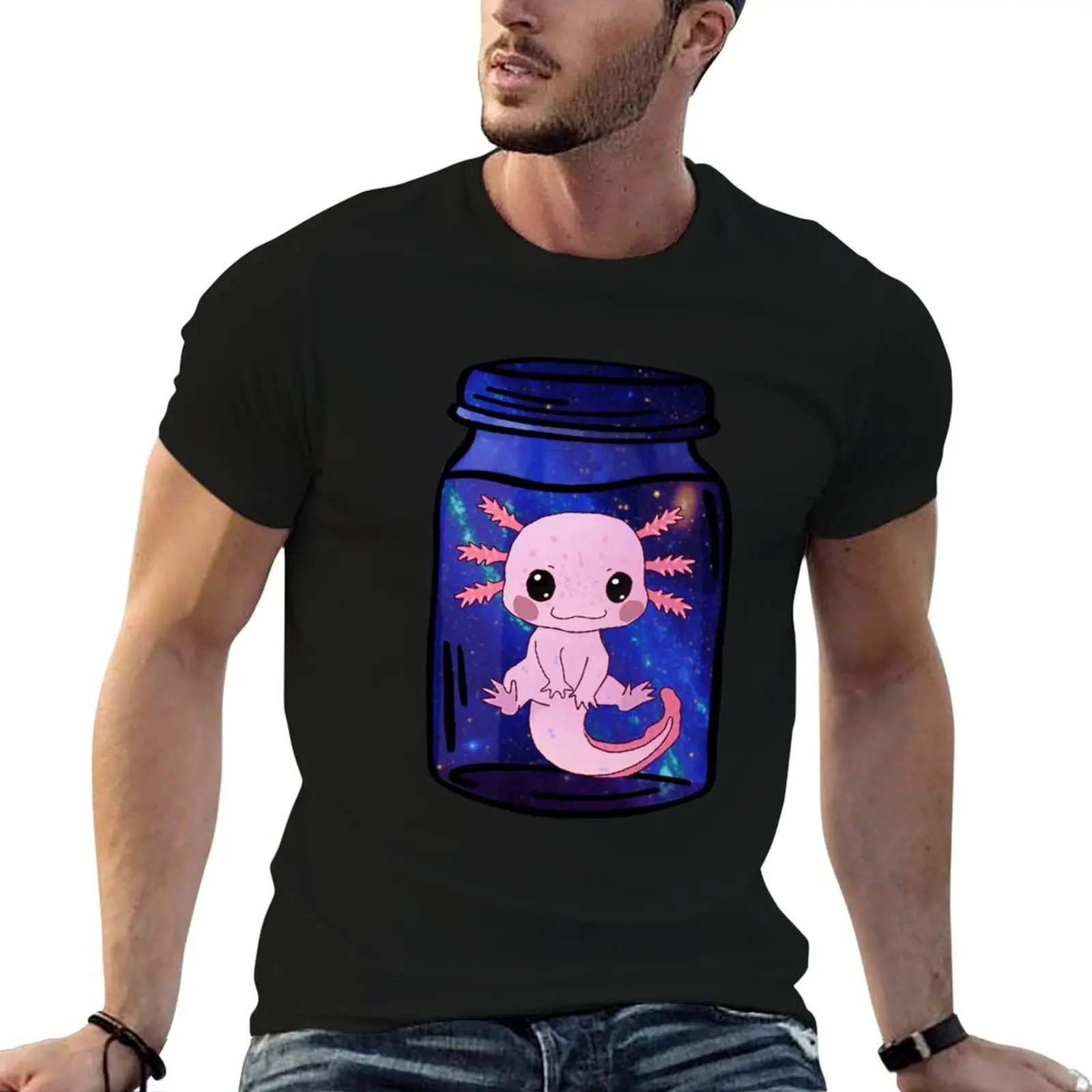 

Baby Leucistic Axolotl Galaxy In A Jar T-Shirt man t shirts cotton man t shirt summer T-Shirt