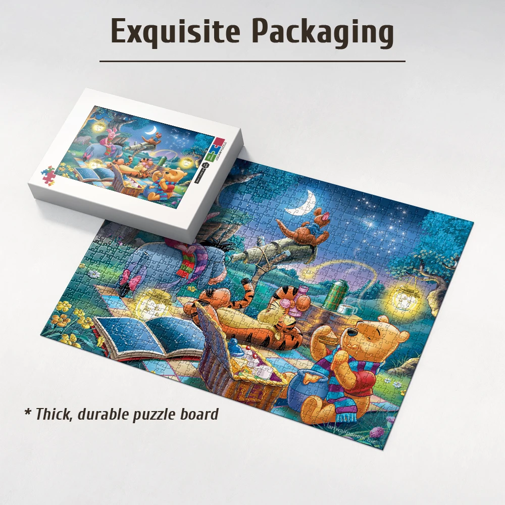 Vintage hand-painted style Winnie and her companions gathering at night art puzzle