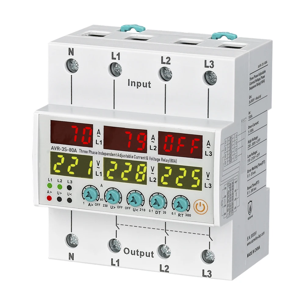 Samwha-Dsp AVR-3S-XXA 3x380V+Nuetral Adjustable Current & Voltage Non-sync Relay 63A,80A,100A