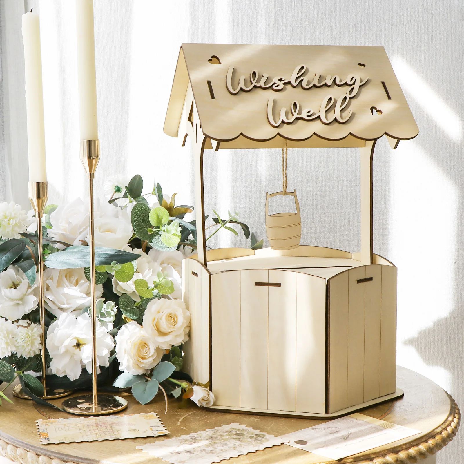 

OurWarm Wishing Well Wedding Card Box for Reception with Slot,Rustic Money Envelope Holder Card Box for Party Wedding Decor