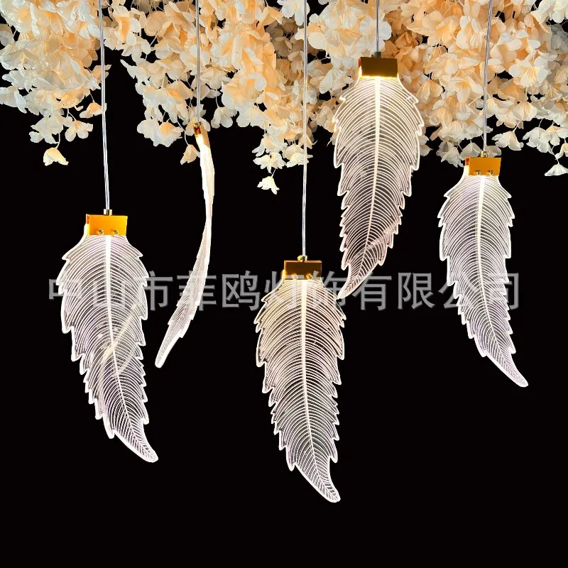 

Wedding Acrylic Feather Chandelier Hotel Wedding Hall Ceiling Romantic Leaf Decoration Lights Wedding Banquet Props