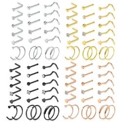 5/6/21Pcs 20G Neusnoppen Roestvrijstalen Neusgat Studs Schroeven Neusring Hoepel Piercing Zilver Goud Kleur Hart Neus Studs