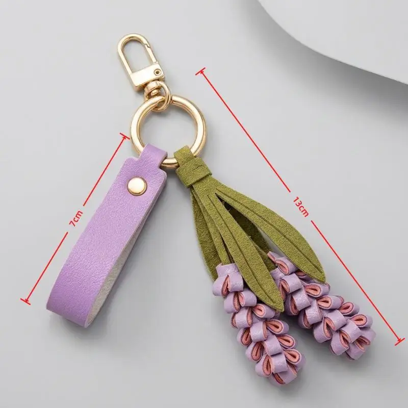 1 Stück Handgefertigter Kreativer Taschenanhänger Auto-Accessoire Mehrfarbiger PU-Leder Blumenanhänger Gewebter PU-Blumen-Schlüsselanhänger – Detail 7