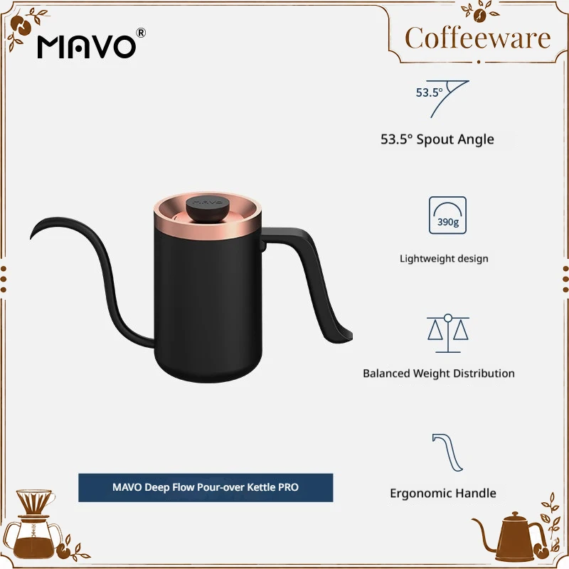 MAVO Pour Over Coffee Kettle Thickened Stainless Steel Long Narrow Gooseneck Spout Ergonomic Handle For Home Drip Coffee Brewing