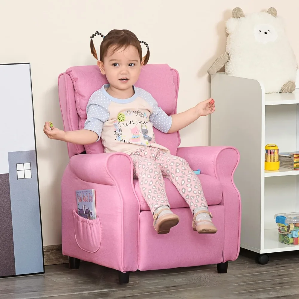 Silla reclinable para niños, sofá para niños, sillón individual ajustable en ángulo, silla para juegos con reposapiés, 2 bolsillos laterales