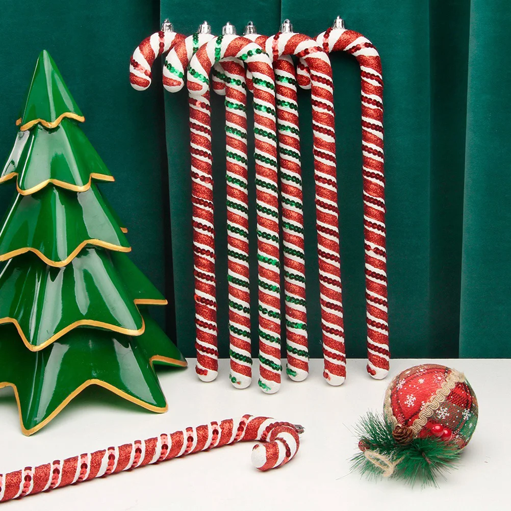 

6 Pcs Christmas Tree Pendant Cane naments Crutch Shaped PVC Decorations Lightweight Smooth Home Party Supplies Festive