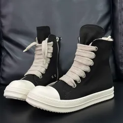 Black Canvas Shoe Men Boots Ro High Top Shoes Jumbo Laces Women Sneaker Casual Shoes Luxury Zipper Flat Shoes Ankle Boot