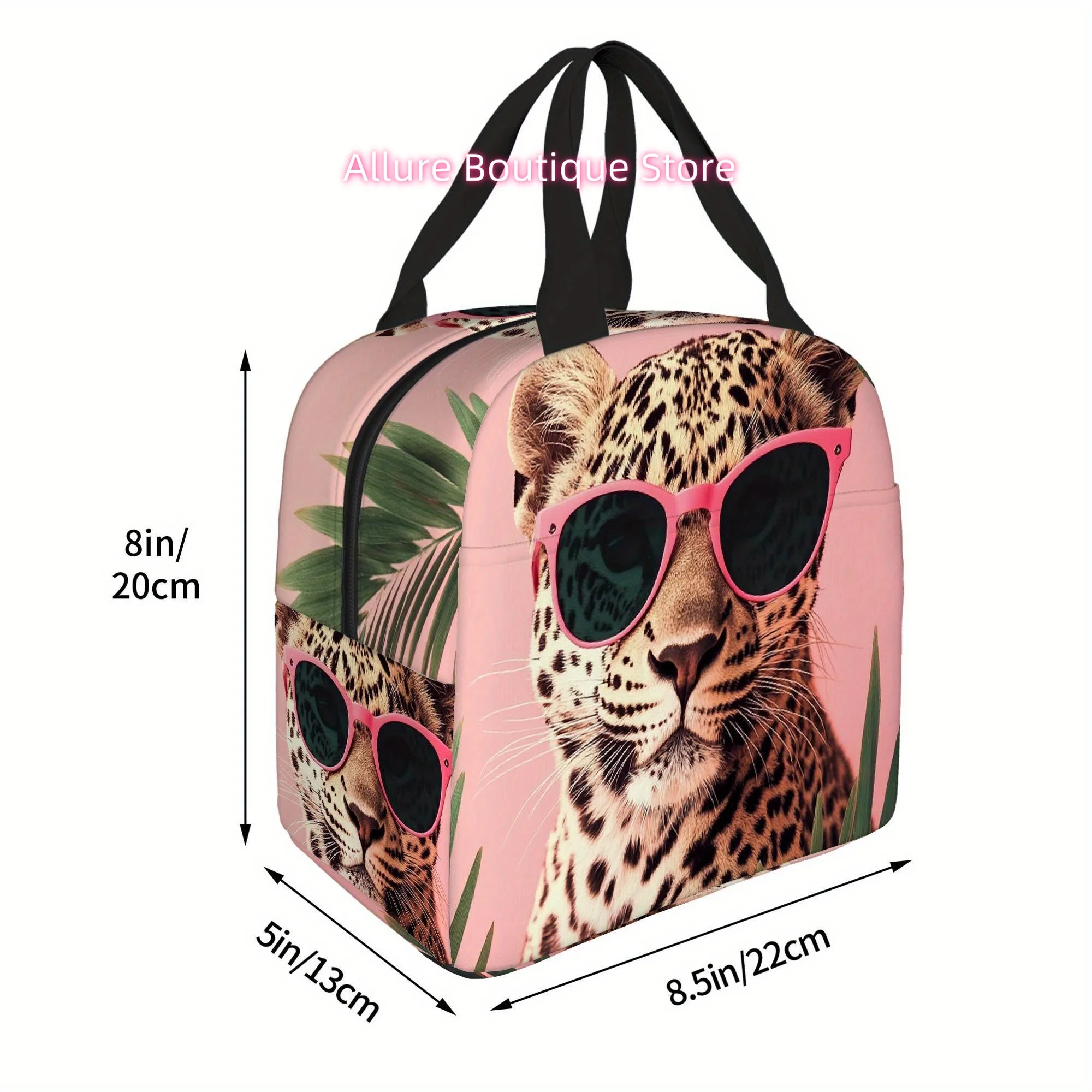 1pc Leopard with Fashion Glasses Thermal Insulated Bag - Pink Tropical Animal Print, Non-Food Contact Insulated Cooler for Home,