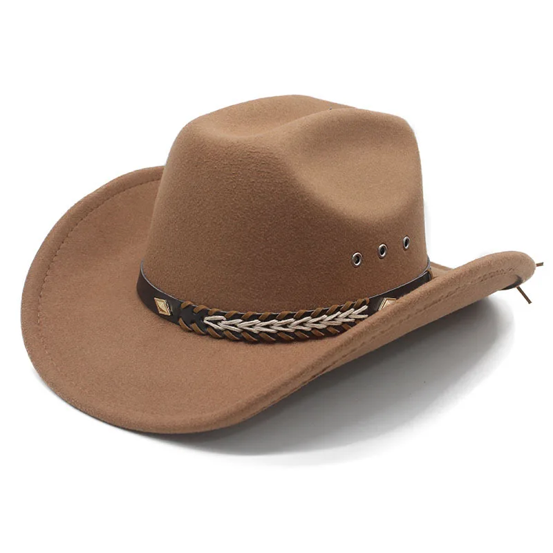 Vintage American Western Cowboy Hat Curved Brim Flat Top Autumn Winter Black Wool British Fashion Top Hat for Men
