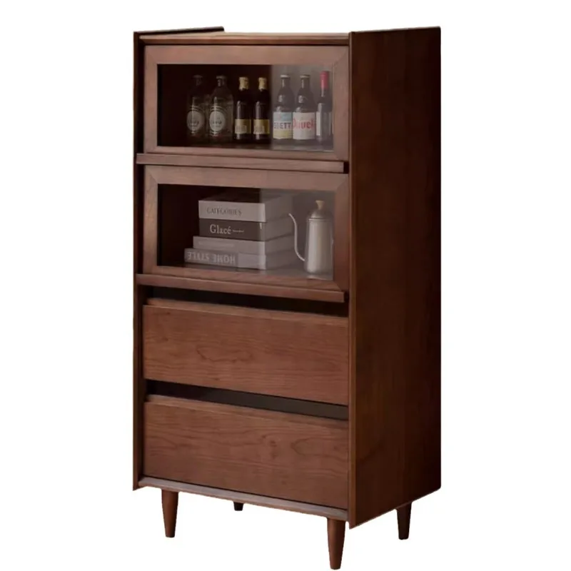 Black walnut solid wood sofa side cabinet living room cherry wood locker