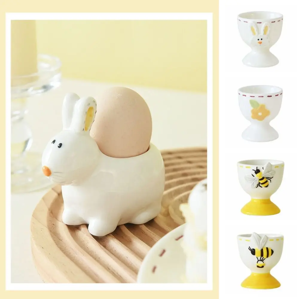 Funny Ceramic Egg Holder 3D Rabbit Bee Cartoon Egg Cup Table Centerpieces Thermostability Steamed Egg Cup New Home Gift