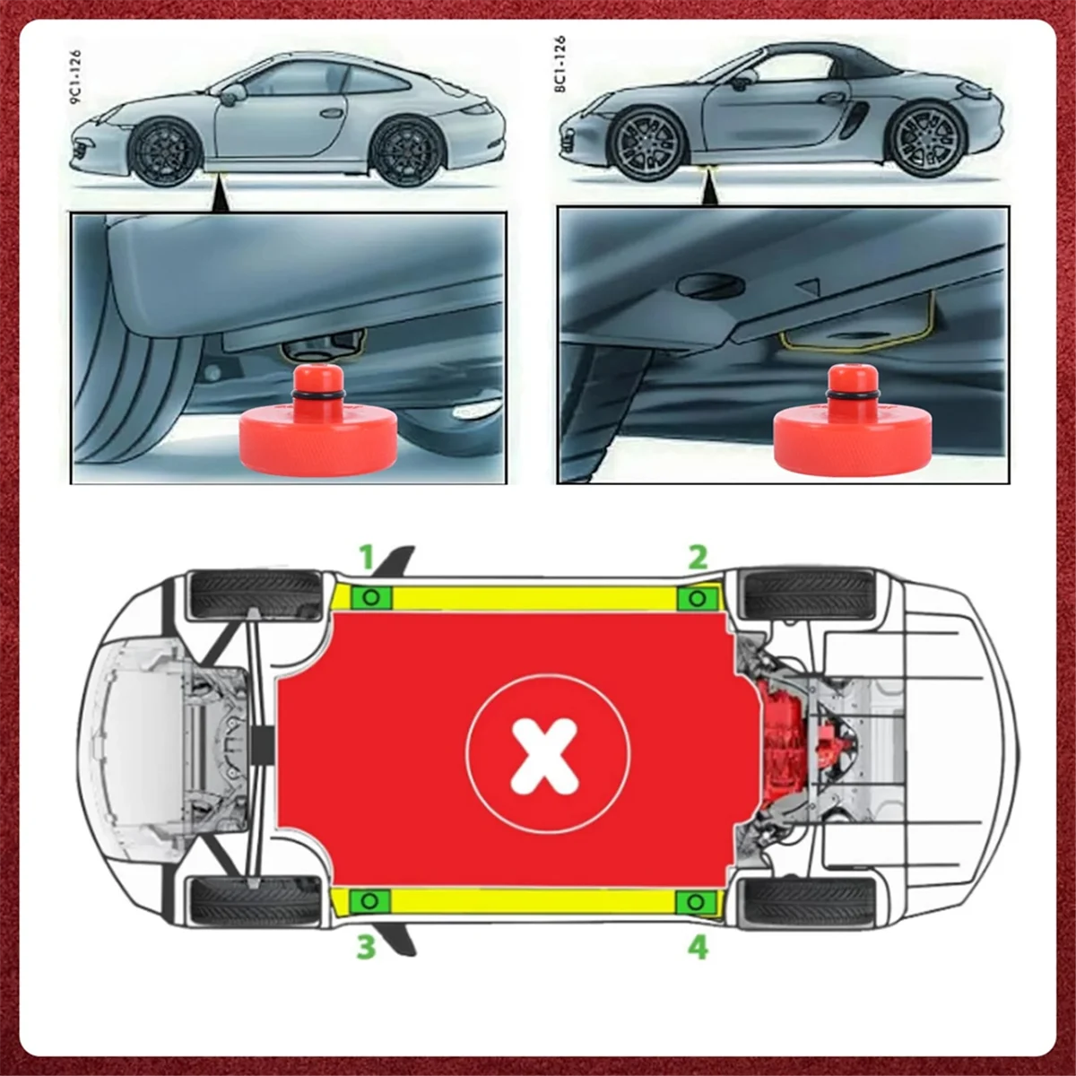 AA25 Red Reinforced Jack Pad for Y S X 2017-2024 Rubber Lifting Jacking Adapter Stand Chassis Pinch Weld