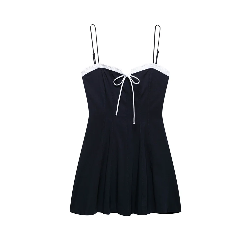 Temperamento feminino fino ajuste arco em camadas vestido camisola decorativa, verão novo vestido sem mangas de um pescoço