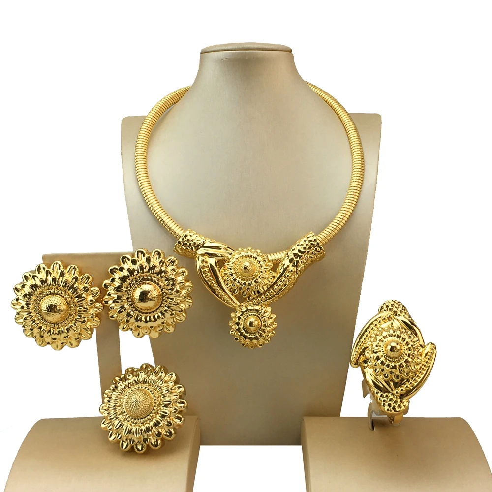 EMMA Women's Fashion Jewelry Set Gold Plated Brazilian Necklace And Earrings Pair for Party Accessory Gift Set FHK18778