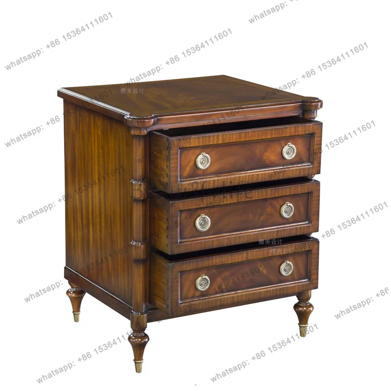 jj4 English neoclassical solid wood carving flower bedroom bedside table European court paint storage bedside cabinet