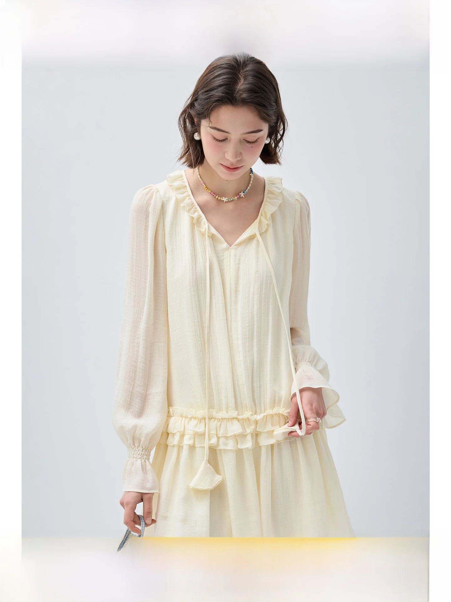 

Large Size Women's V-neck Doll Dress Wooden New Style Summer Versatile plus Size Micro Fat MM Dress Elegant Quality