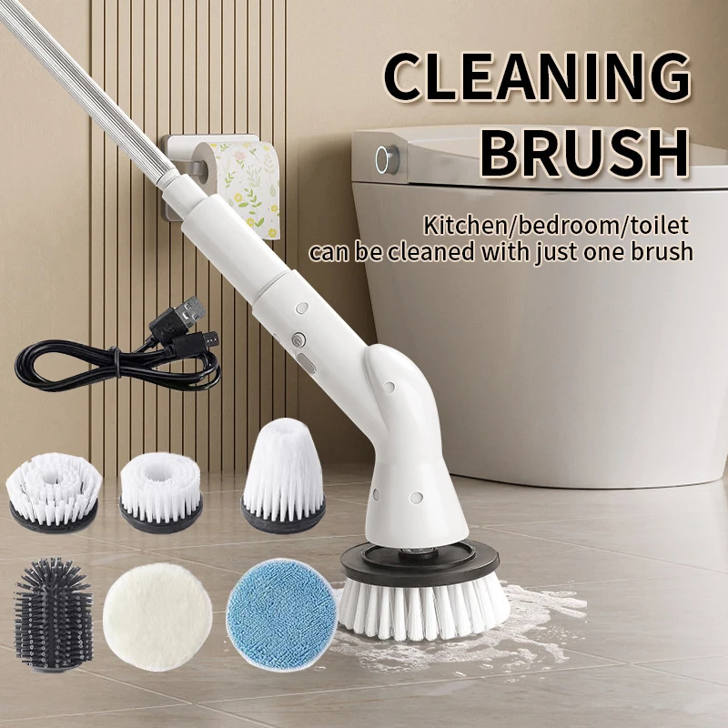 6 In 1 Electric Cleaning Brush Window Wall Cleaner Electric Turbo Brush Rotating Scrubber Kitchen Bathroom Cleaning Tools