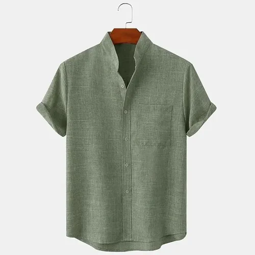 FEGKZLI Camisa de lino 100% algodón de manga corta a la moda para hombre Camisas de playa holgadas de gran tamaño informales
