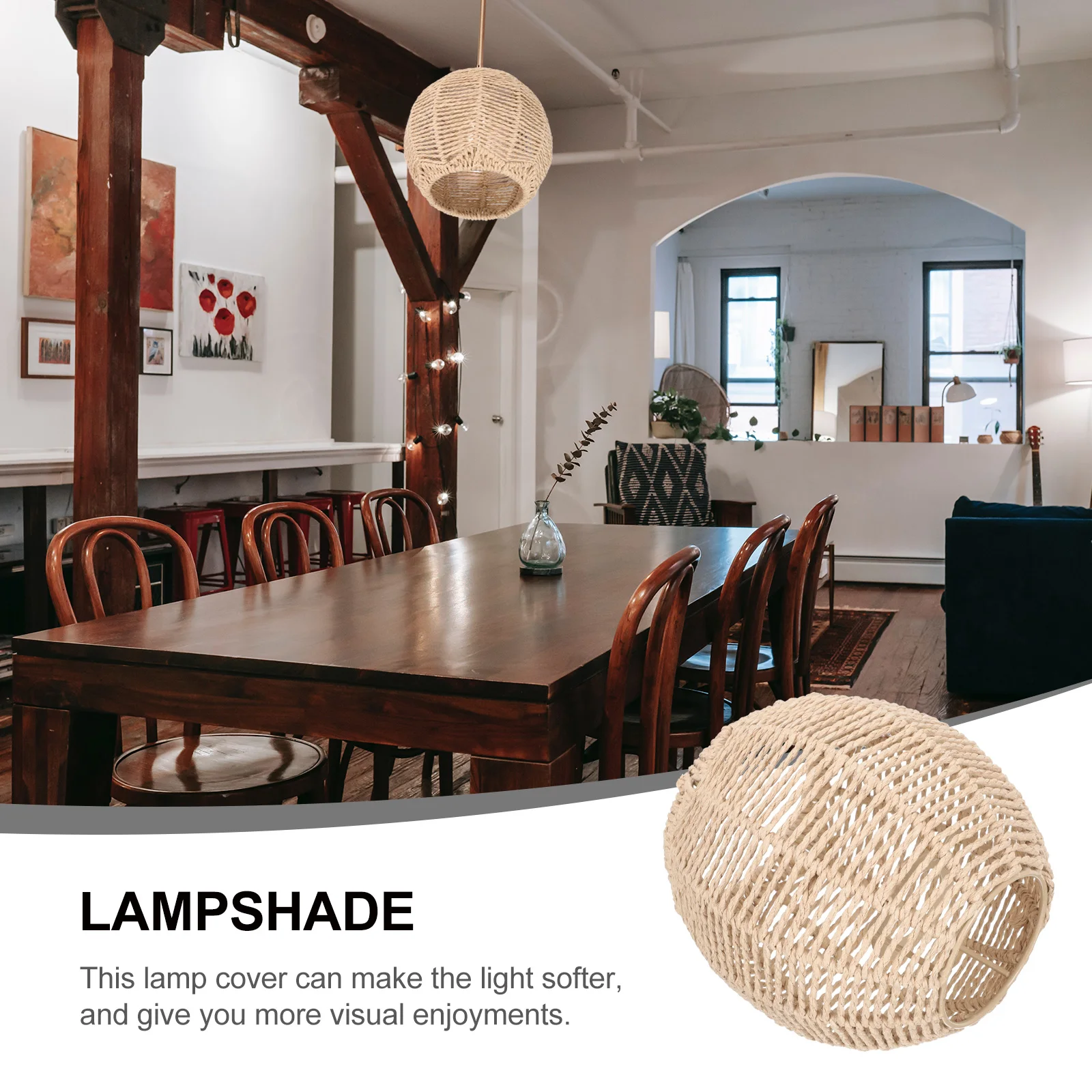 

Round Paper Lamp Shade Imitation Woven Rattan Pendant Light Shade for Bedroom Living Room Ceiling Light Chandelier Decoration