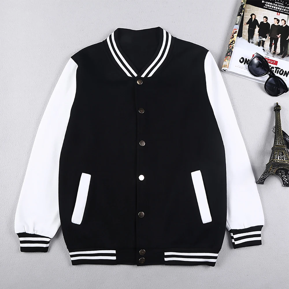 Black White Color Jacket S-5XL Loose Oversized Clothes Casual Men Women Baseball Clothes Couple Street Coat Warm Fleece Jackets