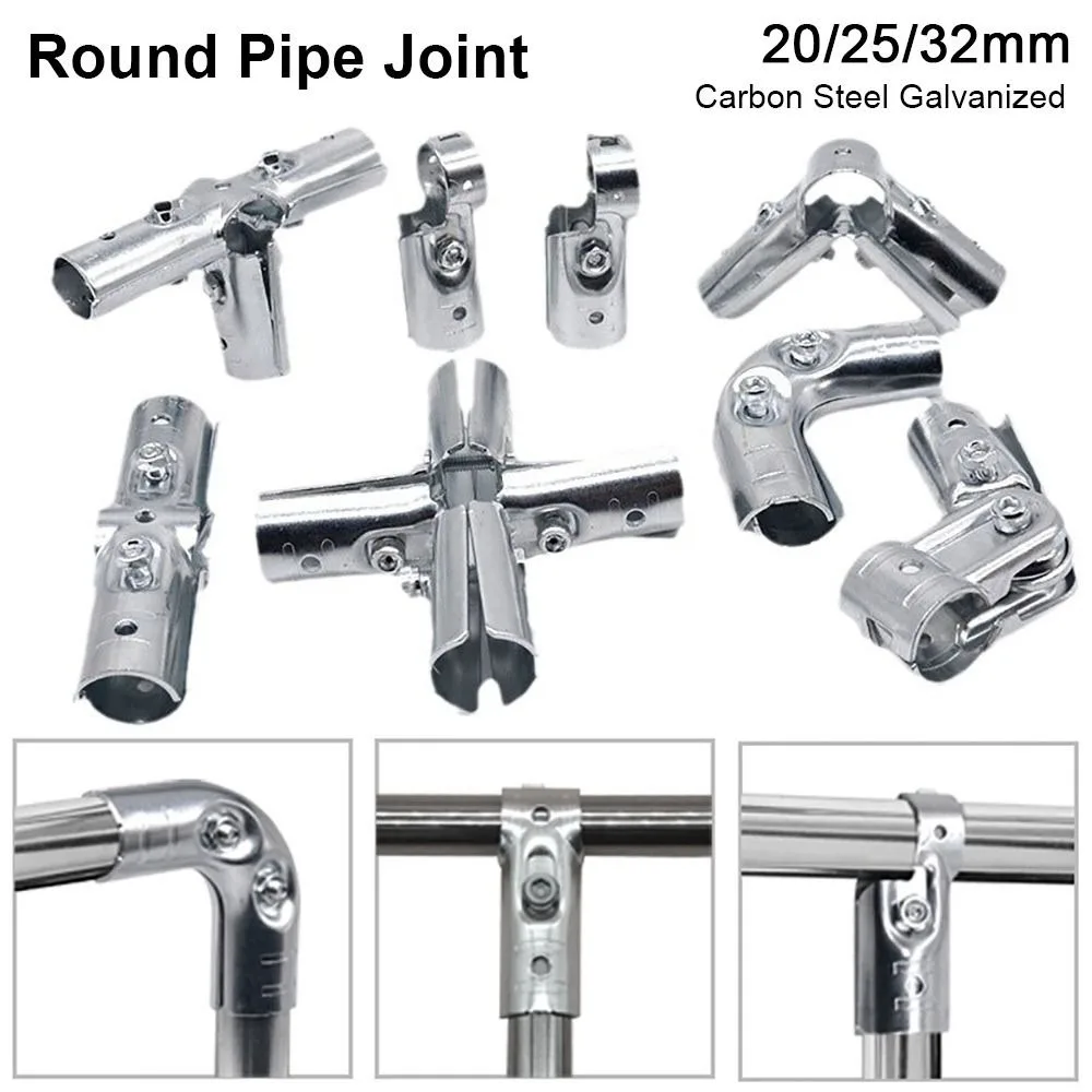 1Pcs Durable Carbon Steel Galvanized Pipe Joint Round 20/25/32mm Rod Support Rack Tube Connector Furniture Hardware