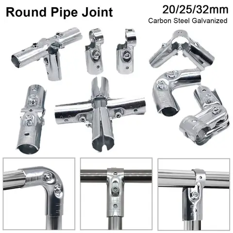 1Pcs Durable Carbon Steel Galvanized Pipe Joint Round 20/25/32mm Rod Support Rack Tube Connector Furniture Hardware