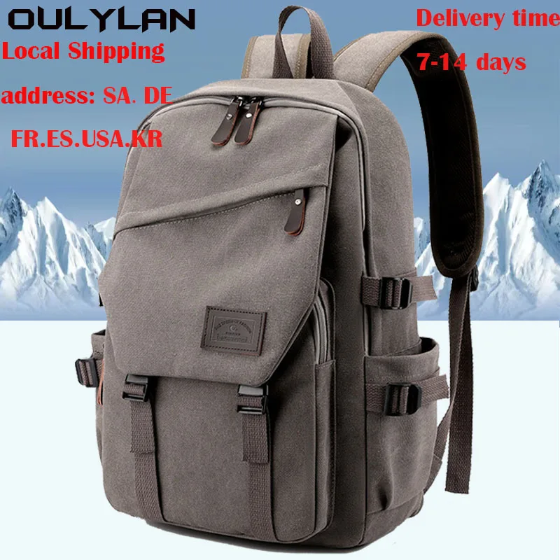 Oulylan High Quality 15.6 inch Backpacks Student Solid Color School Bag Teenagers Large Capacity Travel Rucksack Canvas Bookbag