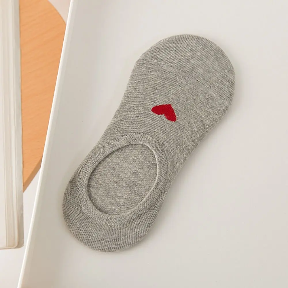 5Pairs Sweat Absorption Love Heart Boat Socks Low Cut Anti Slip Short Tube Socks Sweet Female Hosiery Invisible Socks Outdoor