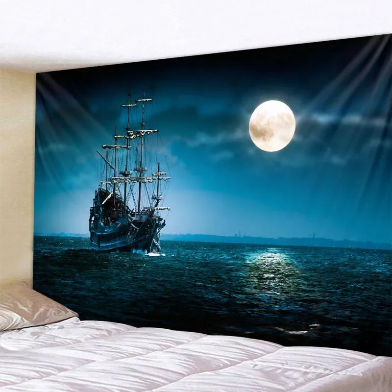 Nautical Tapestry Pirate Ship Wall Hanging Psychedelic Decoration Aesthetics Living Room Bedroom Dormitory Wall Decoration