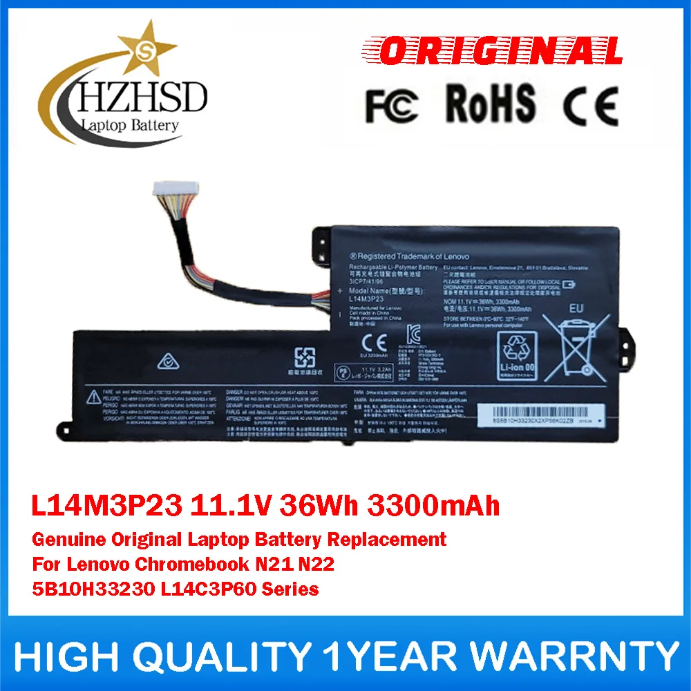 

L14M3P23 11.1V 36Wh 3300mAh Genuine Original Laptop Battery Replacement For Lenovo Chromebook N21 N22 5B10H33230 L14C3P60 Series