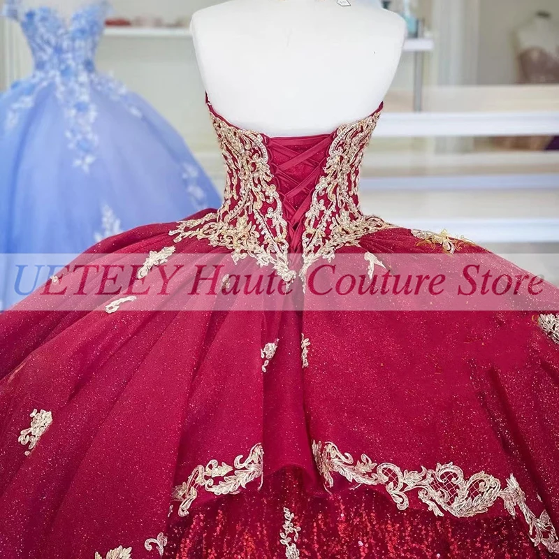 Luxe Quinceanera Robe Hors Épaule Perles Paillettes Chérie Sans Manches Robe De 15 Anos