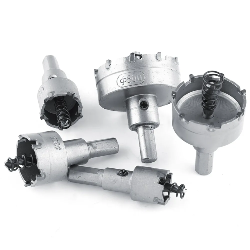 5pcs 20-50mm Diameter Range Hole Saw Set HSS Body Carbide Tip Metal Hole Cutter Multi Size TCT Core Design TCT Hole Saw