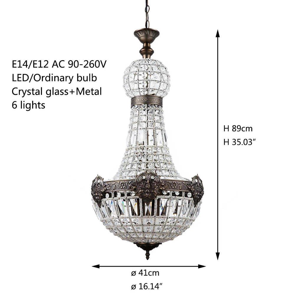 Europe Retro Lustres Royal Empire Big Crystal Lamp Modern Vintage Chandelier Lights Hotel Living Room Bedroom Ceiling chandelier