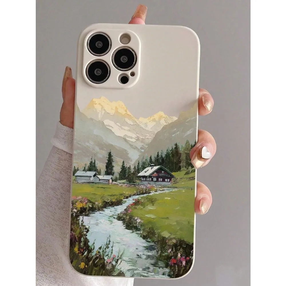 

Summer 1pc Oil Painting River, Village, Mountain Landscape Phone Case Waterproof Shockproof Anti-Fall Scratch Resistant