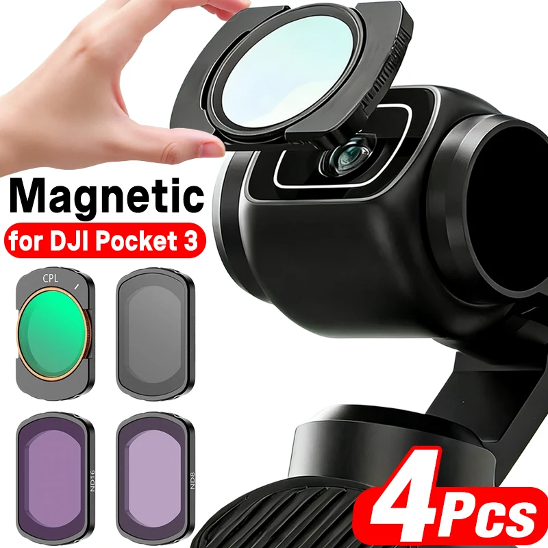 

4Pcs/set Magnetic Filters for DJI Osmo Pocket 3 Lens HD Optional Glass Filters Action Camera Accessories CPL/UV/ND8/ND16
