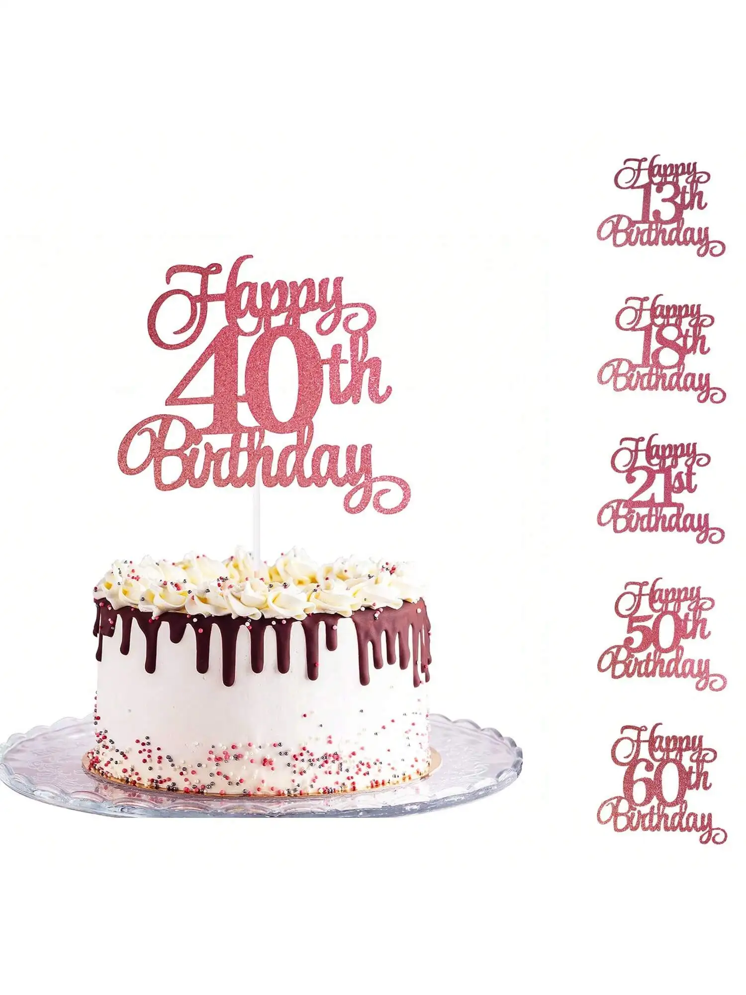 1 Stück Schwarzgold Happy 10 Birthday Cake Topper 10th 20th 30th 40th 50th 60th Loves & Wishes Partydekorationen für die Geburtstagsfeier – Detail 27