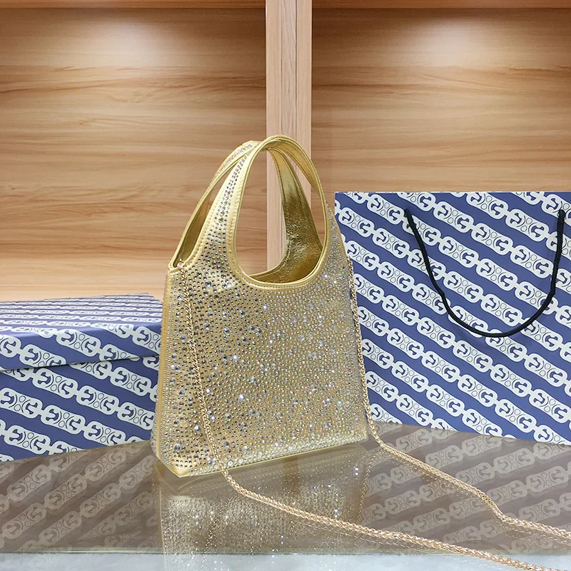 2024 New Rhinestone Women's Handbag, High-end Fashion Luxury Diamond-encrusted Chain Crossbody Bucket Bag, Bags Luxury Handbags