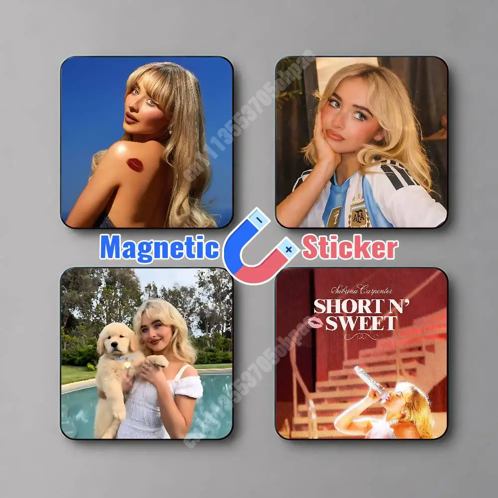 S-Sabrina C-Carpenter Short N' Sweet Magnetic Sticker Reflective Fridge Decal for Metal Surfaces Magnet Sign