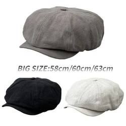 Men New Cotton Linen Big Size 63CM Newsboy Caps Spring Summer Thin Breathable Retro Berets Fashion Casual Octagonal Hats 60cm