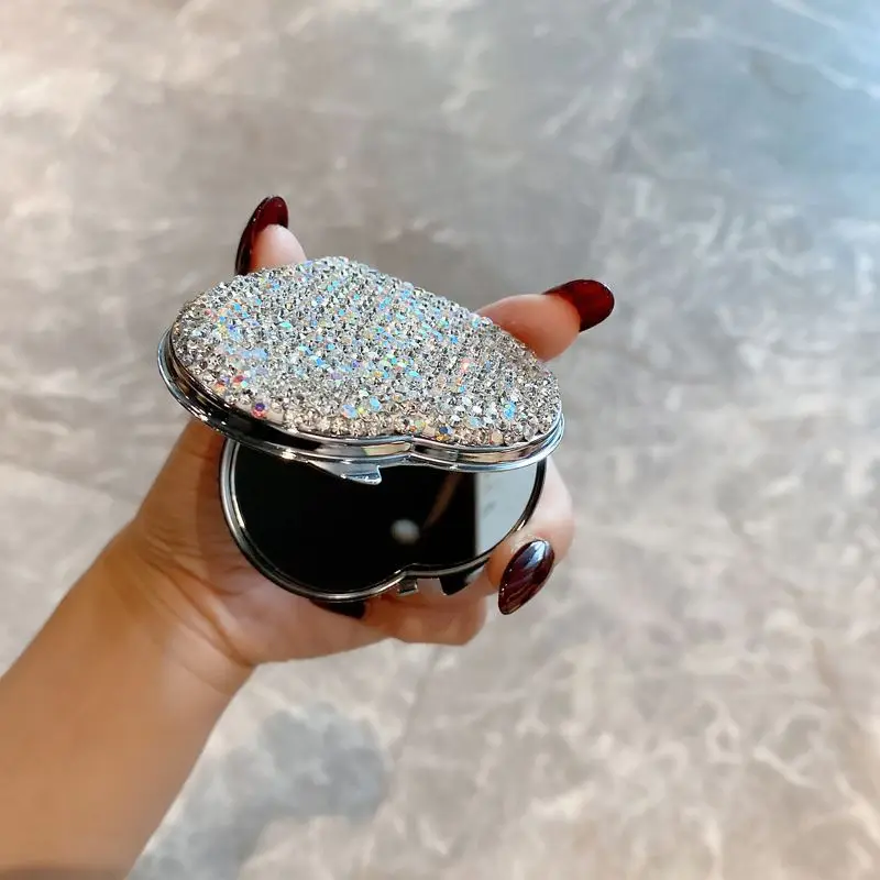 Sparkling Rhinestone Makeup Mirror Foldable Pocket Mini Double-sided Mirror Portable Mirror Makeup Mirrors Beauty Tool Girl Gift