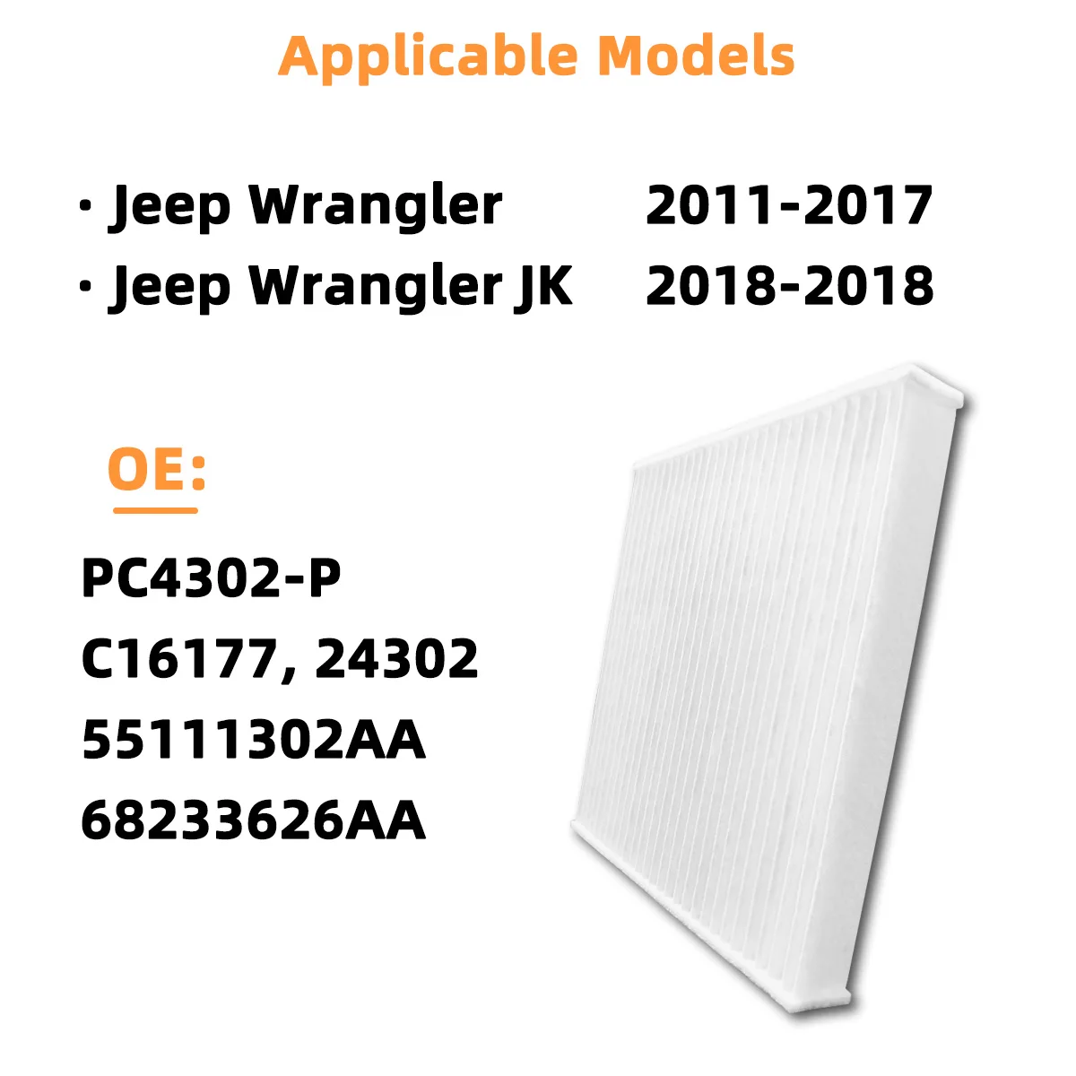 Innenraumluftfilter zur Verbesserung der Klimaanlageneffizienz, passend für Jeep Wrangler JK 2011-2018, CF11777, PC4302P, C16177, 24302, 55111302AA, 68233626AA – Detail 5