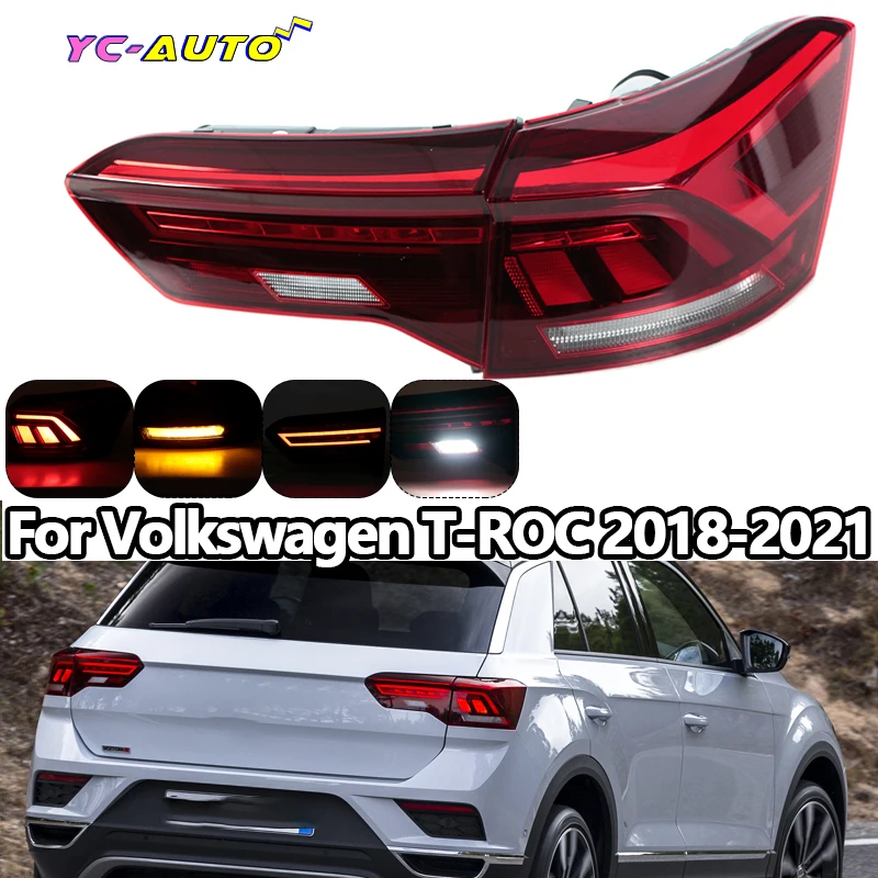 

Для Volkswagen VW T-ROC 2018 2019 2020 2021, светодиодный задний фонарь, предупреждающий стоп-сигнал, указатель поворота, фонарь заднего хода, автомобильные аксессуары