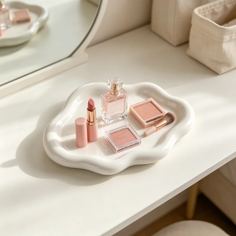 3-Piece High-Value Beauty Storage Set, Diamond Three-Compartment Transparent Makeup Brush Holder + 2 Cloud-Shaped Storage Trays, Multifunctional Cosmetic Storage Box, Waterproof Bathroom Accessories, Suitable for Organizing Lipstick, Makeup Brushes, Perfume, Jewelry, and Skincare Products on Vanity Tops, in Bedrooms, and Bathrooms view 2