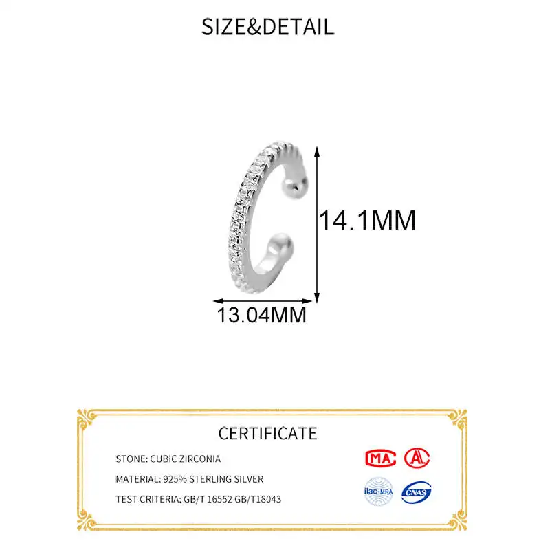 1 Piece Real 925 Sterling Silver Minimalist Zircon Trendy Clip Earrings For Charm Women Party Fine Jewelry OL Accessories