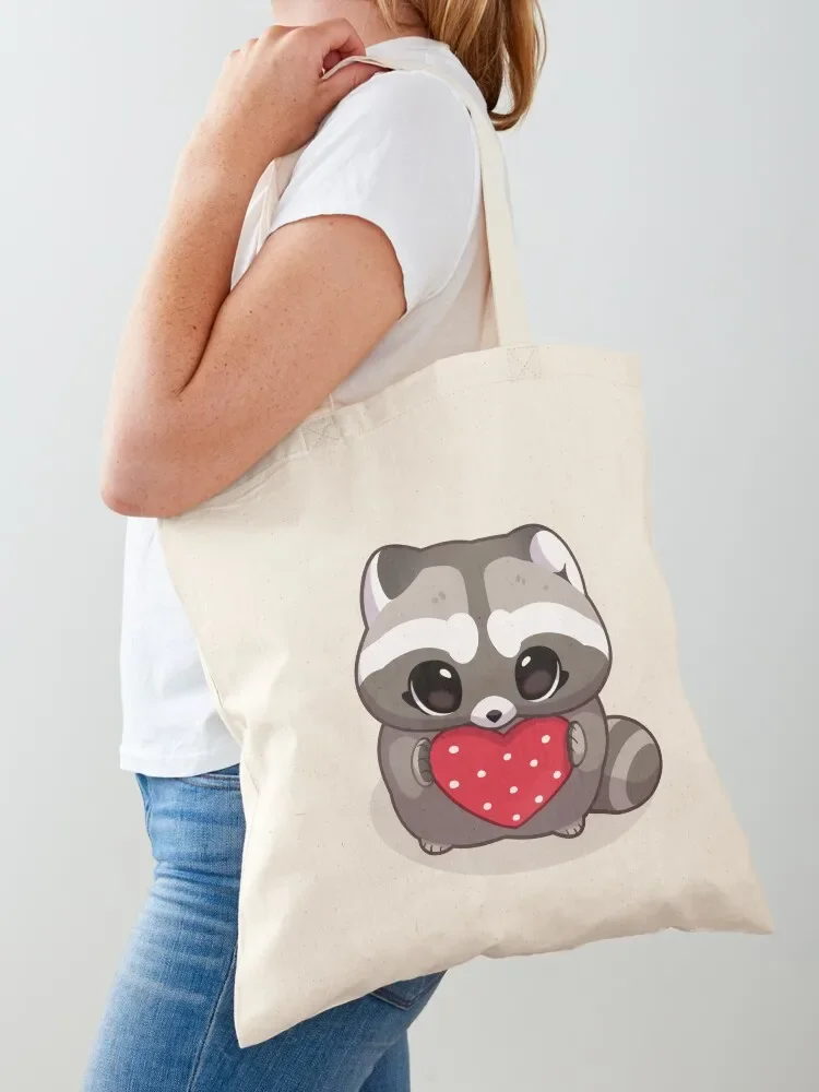 Raccoon love Tote Bag shopping bag logo Big bag women Cloth bags woman 2025